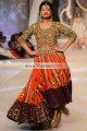 AK7627 International Orange Lava Pink Orange Dark Tyrian Purple Crinkle Chiffon Raw Silk Banarasi Jamawar Anarkali Dress