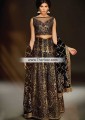 SC6895 Pale Gold Black Crinkle Chiffon Banarasi Jamawar Raw Silk Lehenga 