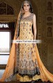 BW6804 Peach Yellow Macaroni and Cheese Crinkle Chiffon Banarasi Jamawar Anarkali Lehenga