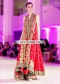 AK7411 Electric Crimson Raw Silk Crinkle Chiffon Anarkali Frock