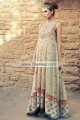 EW7602 Old Lace Pine Green Black Crinkle Chiffon Printed Jamawar Evening Dress