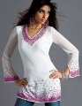 T7592 Off White Crinkle Chiffon Kurti