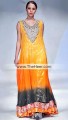 AK7994 Amber Pumpkin Black Crinkle Chiffon Raw Silk Anarkali Dress