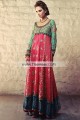 AK7690 Jungle Green Cerise Dark Blue Black Banarasi Jamawar Crinkle Chiffon Anarkali Frock