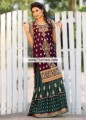SC6852 Dark Tyrian Purple MSU Green Crinkle Chiffon Banarasi Crinkle Chiffon Gharara