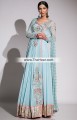 AK7342 Light Blue Light Coral Crinkle Chiffon Crepe Silk Banarasi Crinkle Chiffon Angrakha Anarkali 