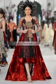 EW7608 Maroon Lava Red Black Crinkle Chiffon Velvet Banarasi Jamawar Raw Silk Evening Dress