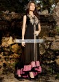 AK6839 Black Pink Crinkle Chiffon Crepe Silk Anarkali