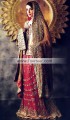 BW6258 Vanilla Deep Carmine & Burlywood Crinkle Chiffon & Raw Silk Lehenga