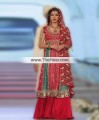 BW7467 Pine green Crimson Banarasi Jamawar Crinkle Chiffon Anarkali Sharara