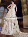 BW7071 Eggshell UP Forest Green Crinkle Chiffon Banarasi Jamawar Lehnga 