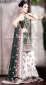 BW6610 Cal Poly Pomona Green And Off White Crinkle Chiffon Lehenga