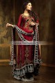 BW5506 Burgundy Black Banarasi Jamawar Crinkle Chiffon Sharara