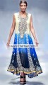AK7985 Cream Persian Blue Prussian Blue Crinkle Chiffon Raw Silk Anarkali Dress