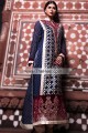 EW7581 Duke Blue Maroon Off White Crinkle Chiffon Raw Silk Evening Dress