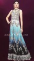 AK6759 Platinum, Sky Blue and Black Crincle Chiffon Anarkali Style