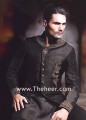 SW502 Black Raw Silk Sherwani