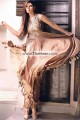 EW7686 Chamoisee Light Chamoisee Crinkle Chiffon Raw Silk Evening Dress