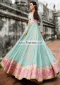 AK7591 Pale Robin Egg Blue Cerise Pink Crinkle Chiffon Raw Silk Anarkali
