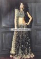 BW6878 Black British Racing Green Crinkle Chiffon Banarasi Jamawar Lehenga
