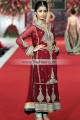 EW7644 Maroon Light Verdigris Crinkle Chiffon Banarasi Jamawar Evening Dress
