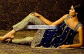 AK7261 Royal Blue Metallic Sand Crinkle Chiffon Raw Silk Anarkali