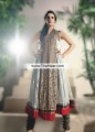 AK7427 Ash Grey Dull Gold Black Crinkle Chiffon Banarasi Jamawar Anarkali