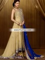 BW7334 Dull Gold Navy Blue Crinkle Chiffon Velvet Banarasi Jamawar Sharara