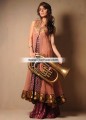 AK6831 Dark Salmon Dark Scarlet Crinkle Chiffon Banarasi Jamawar Anarkali Sharara