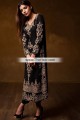 PW6934 Black Embroidered Chiffon Crepe Silk Crinkle Chiffon Party Dress