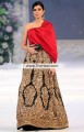 SC6669 Cadmium Red Black Raw Silk Crinkle Chiffon Lehenga