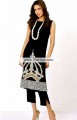 EW7265 Black Crepe Silk Raw Silk Crinkle Chiffon Evening Dress