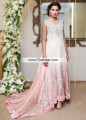 AK7389 Off White Light Pink Crinkle Chiffon Velvet Court Train Anarkali