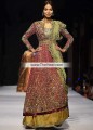 BW6553 Red Golden Brass Crinkle Chiffon Banarasi Jamawar Fancy Net Lehenga