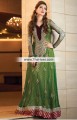 AK6818 Office Green Seal Brown Crinkle Chiffon Banarasi Jamawar Anarkali