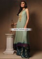 AK6843 Dark Cambridge Blue Dark Midnight Green Crinkle Chiffon Banarasi Jamawar Anarkali Sharara
