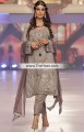 PW6614 Pale Silver Medium Taupe Raw Silk Banarasi Jamawar Crinkle Chiffon Party Dress