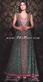 SC6706 Sacramento State green Crinkle Chiffon Long Kameez