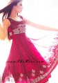 AK7916  Firebrick Crinkle Chiffon Anarkali Style