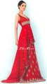 BW6670 Medium Candy Apple Red Crinkle Chiffon & Banarasi Jamawar Lehenga
