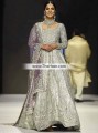 MX6575 Silver Purple Banarasi Jamawar Raw Silk Crinkle Chiffon Wedding Maxi