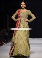 BW6545 Pale Gold Fire Red Banarasi Jamawar Crinkle Chiffon Lehenga