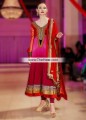 AK7554 Crimson Glory Deep Cerise Candy Apple Red Crinkle Chiffon Anarkali