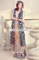 SC6820 Dark Prussian Blue Light Fawn Thulian Pink Velvet Crinkle Chiffon Lehenga