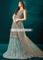BW6794 Light Cadet Blue Pale Silver Crinkle Chiffon Printed Silk Lehenga
