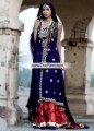 SC6716 Black Dark Persian Indigo Crimson Crinkle Chiffon Banarasi Jamawar Angrakha Lehenga