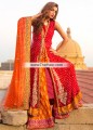 SC6847 Light Boston University Red Orange Red Crinkle Chiffon Banarasi Jamawar Sharara