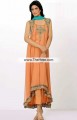 AK7266 Pink Orange Tiffany Blue Crinkle Chiffon Raw Silk Anarkali