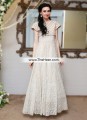 AK7392 Off White Beige Fancy Net Raw Silk Crinkle Chiffon Anarkali