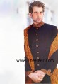 SW852 Black Raw Silk Sherwani